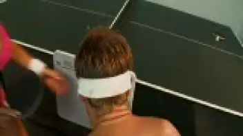 Holly Halston is playing ping-pong and banging her opponent...